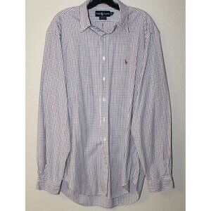 Ralph Lauren Yarmouth Red Blue Check Cotton Button Down Flesh Pony 16.5 36/37